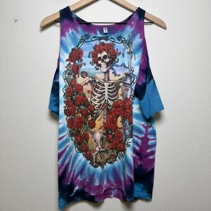 Liquid Blue Women Grateful Dead Cold Shoulder Top M Blue Purple Tie Dye Bertha
